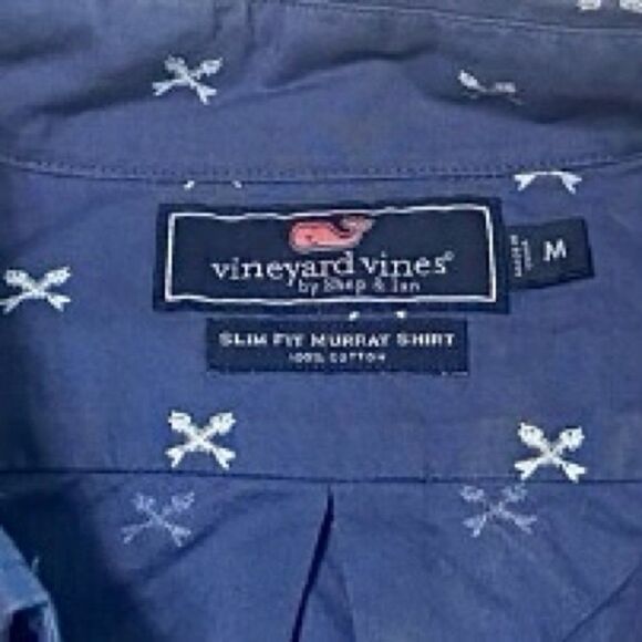 Vineyard Vines Men's Navy Blue Fishbone Short Sleeve Murray Shirt Size Medium - Picture 4 of 5